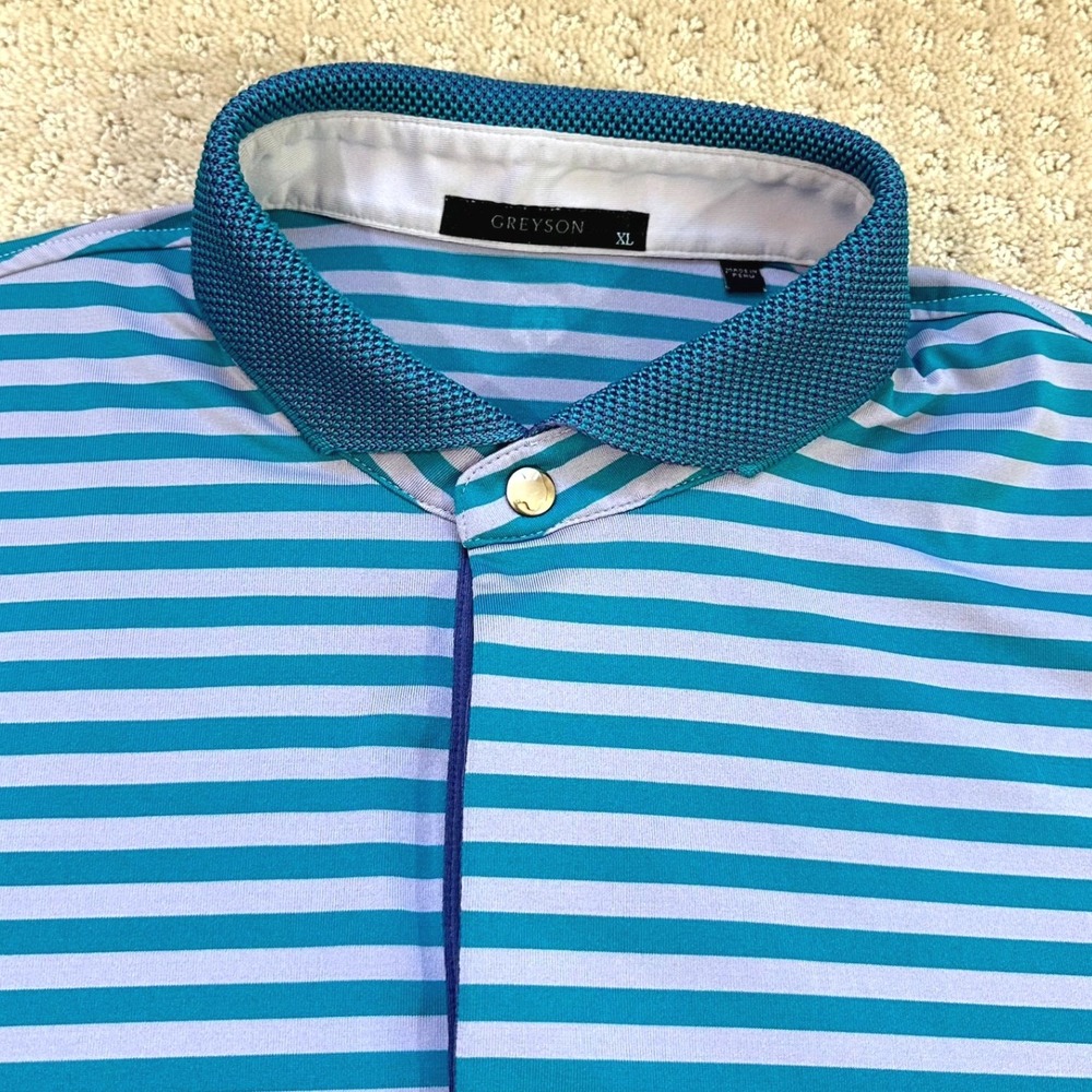 Greyson Polo Shirt Men's XL Golf Stripe Performance Teal Lavender Snap Button